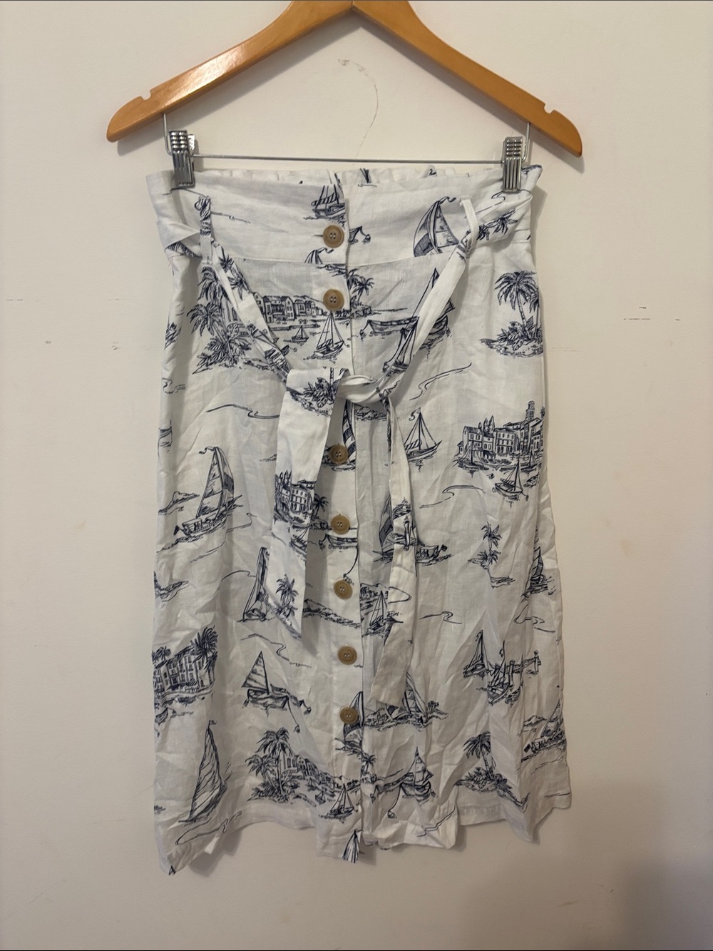 Cynthia Rowley Linen Skirt with Navy Scenic Print